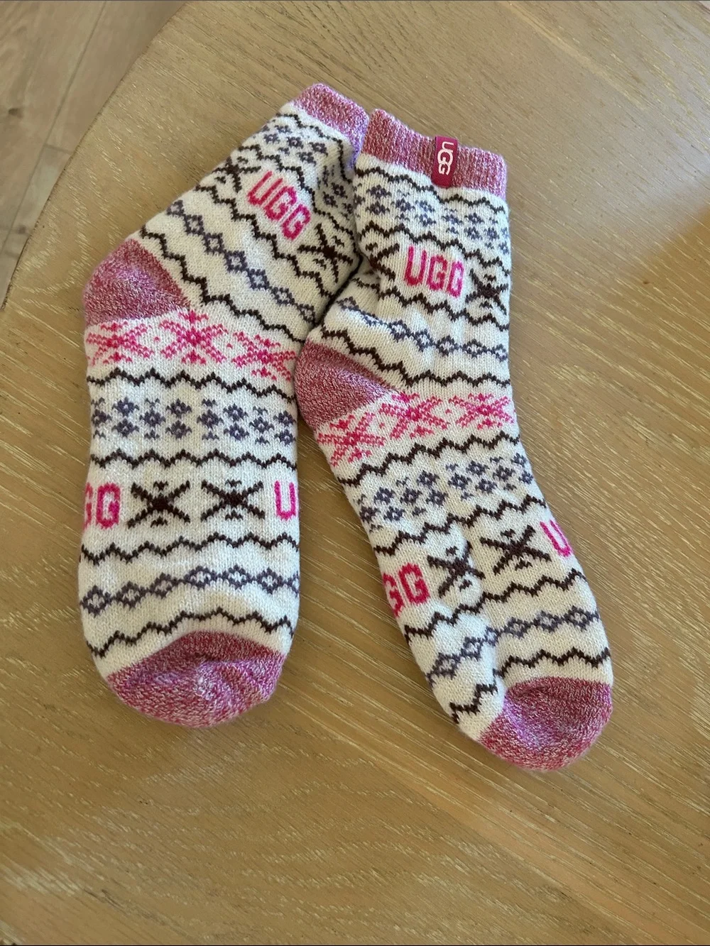 UGG®Cressida Jacquard Quarter Socks, Pink/Cream, one size NWOT